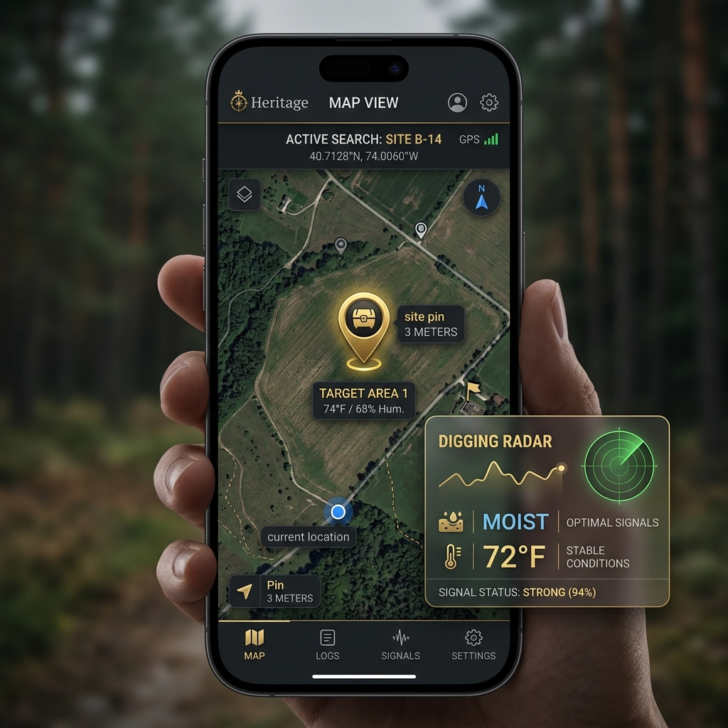 TreasureMapper Map View and Digging Radar Mockup